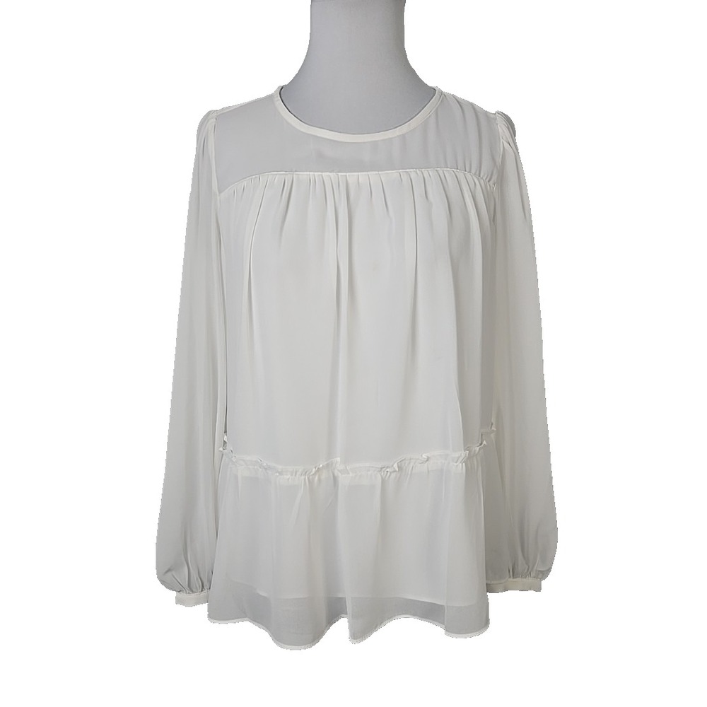 Vince‎ Camuto White Chiffon Long Sleeve BabyDoll Blouse Top Size Small S
